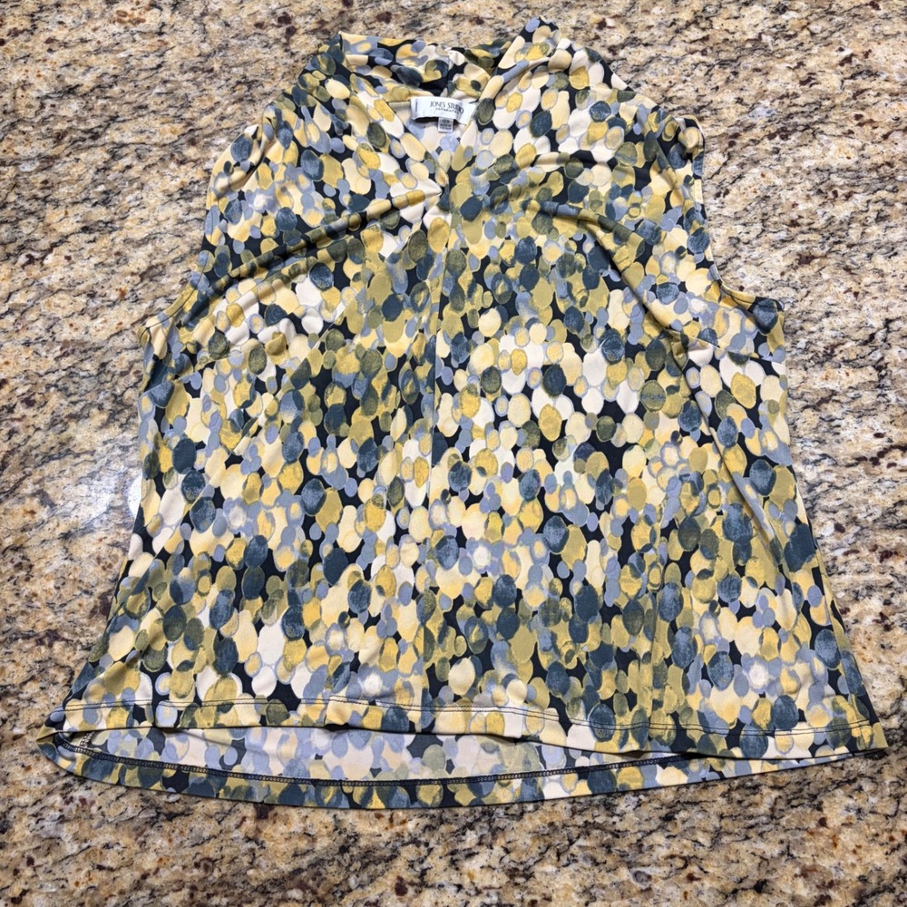Jones Studio Separates Yellow Grey Abstract Dot Cowl Neck Sleeveless Top 18W